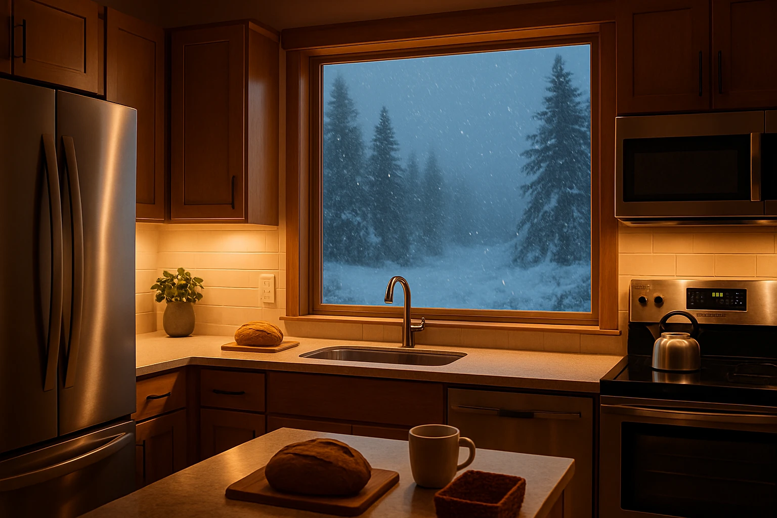 A snowy Canadian home in winter, highlighting the need for appliance preparation.
