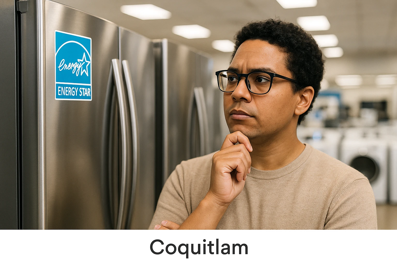 Coquitlam homeowner choosing an ENERGY STAR refrigerator in a store.