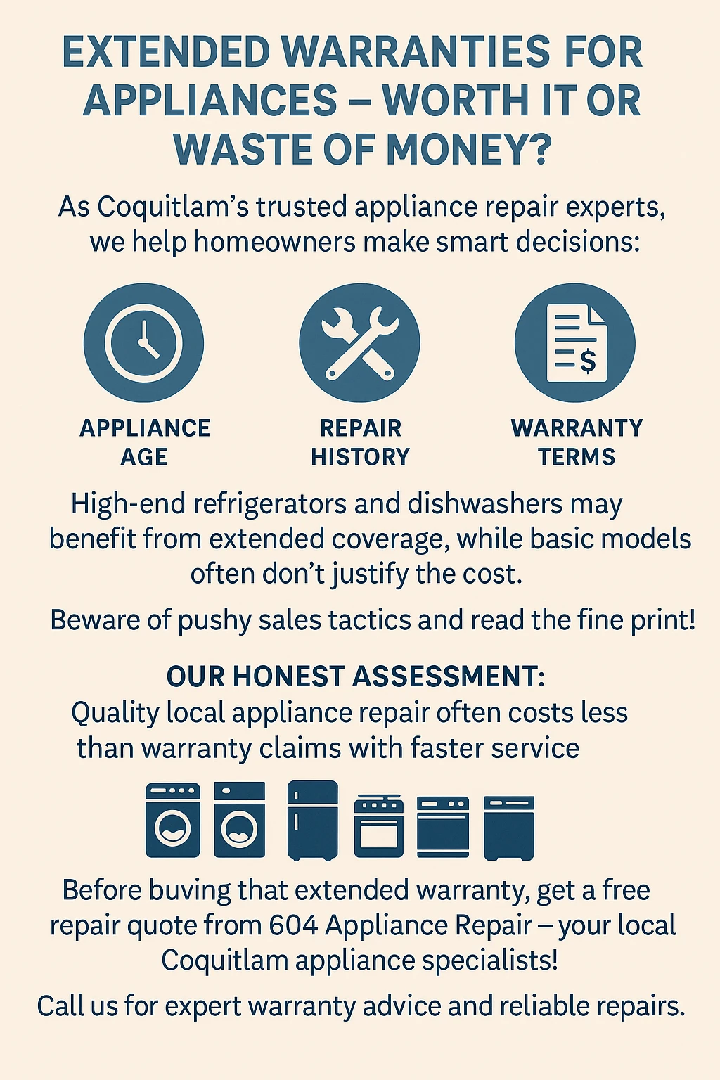Infographic summarizing key takeaways about appliance extended warranties
