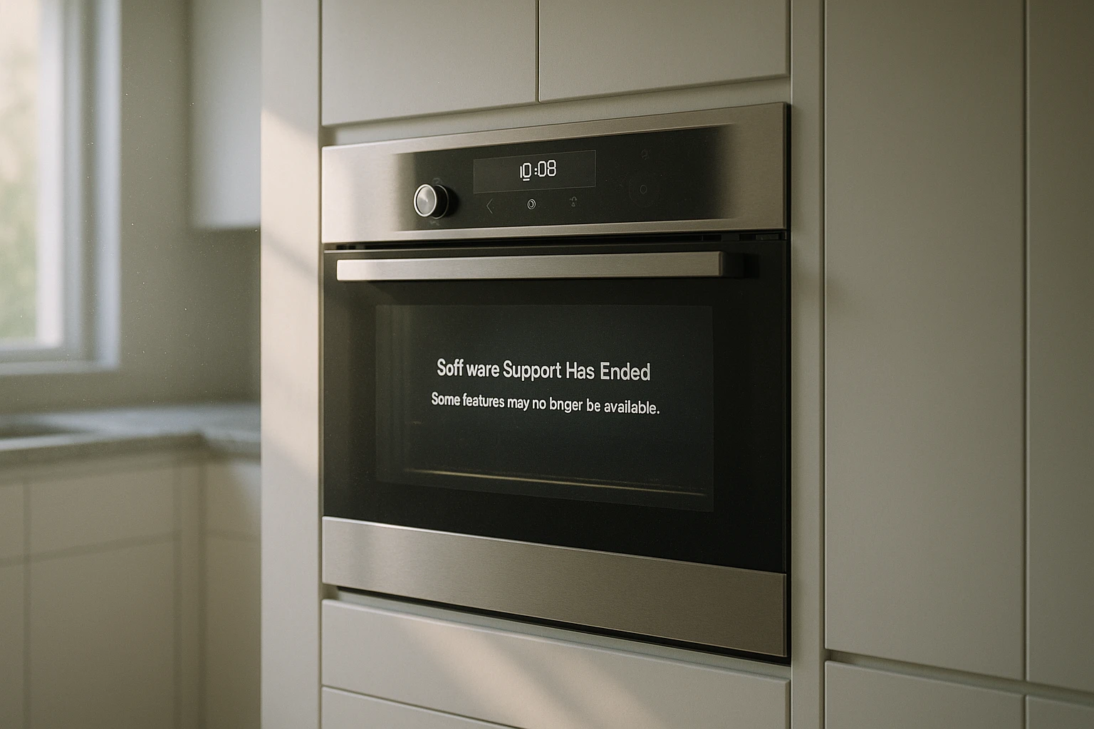 A smart appliance displaying an unsupported software error message