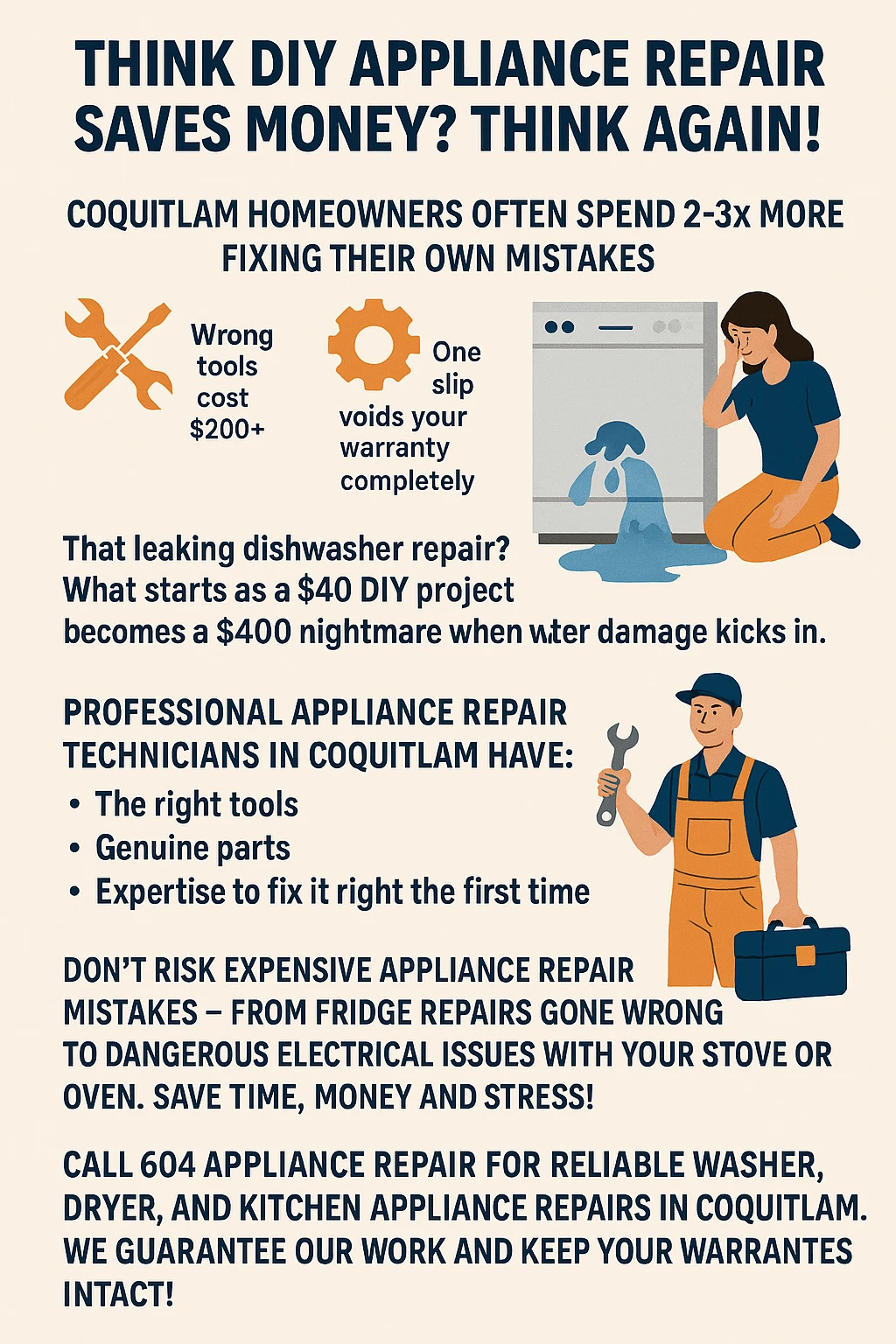 Infographic detailing the hidden costs of DIY appliance repairs in Coquitlam.