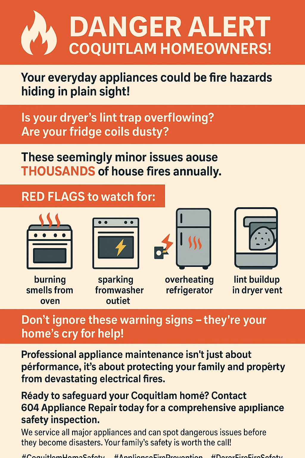 Infographic summarizing key takeaways on appliance fire hazards