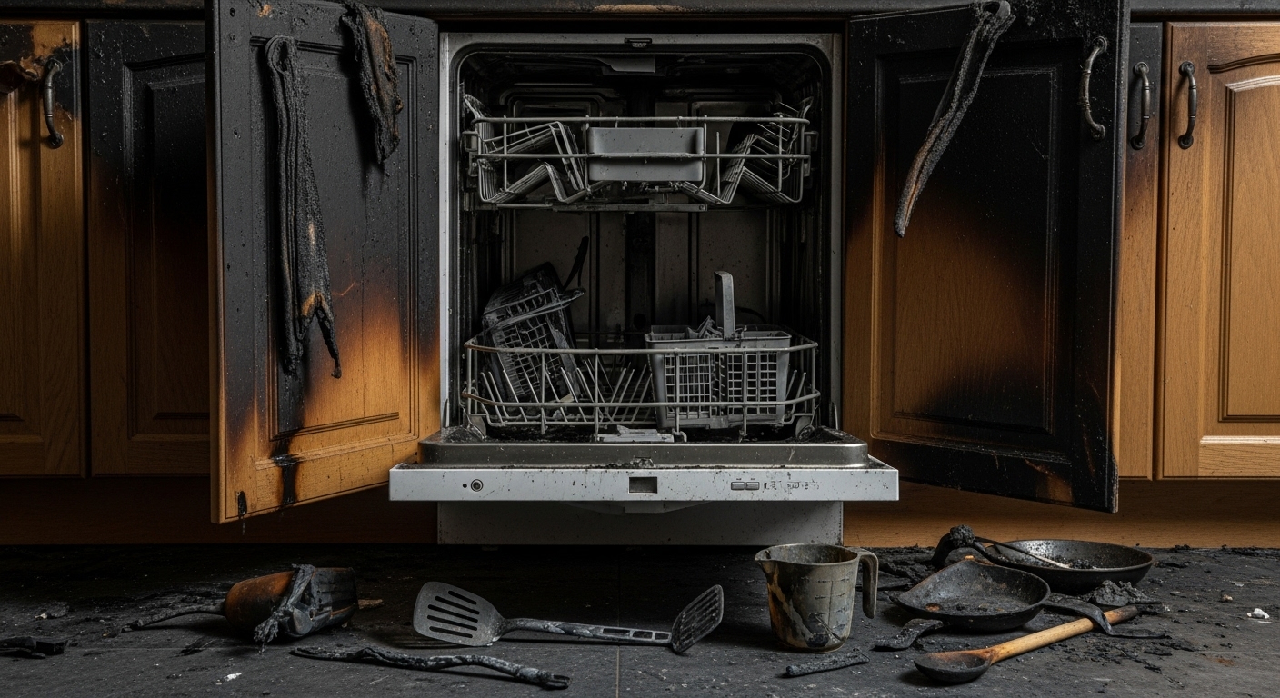 Charred remains of a kitchen after an appliance fire in Coquitlam