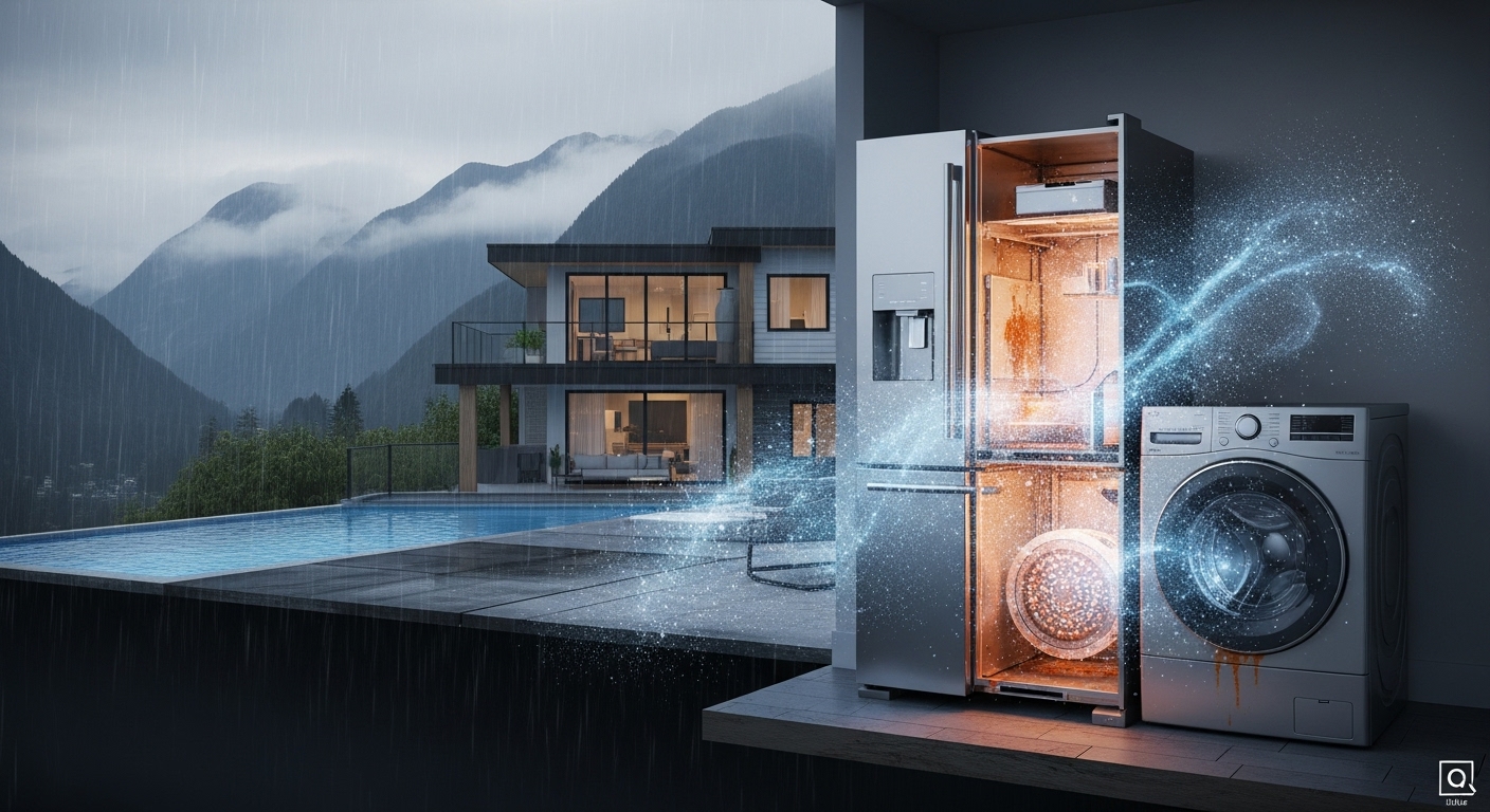 View through an open window of a coastal home showing the humid environment that can damage appliances