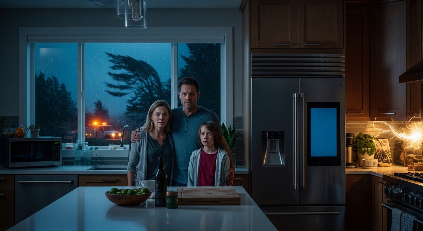 A kitchen in Coquitlam showing damaged home appliances after a power surge.