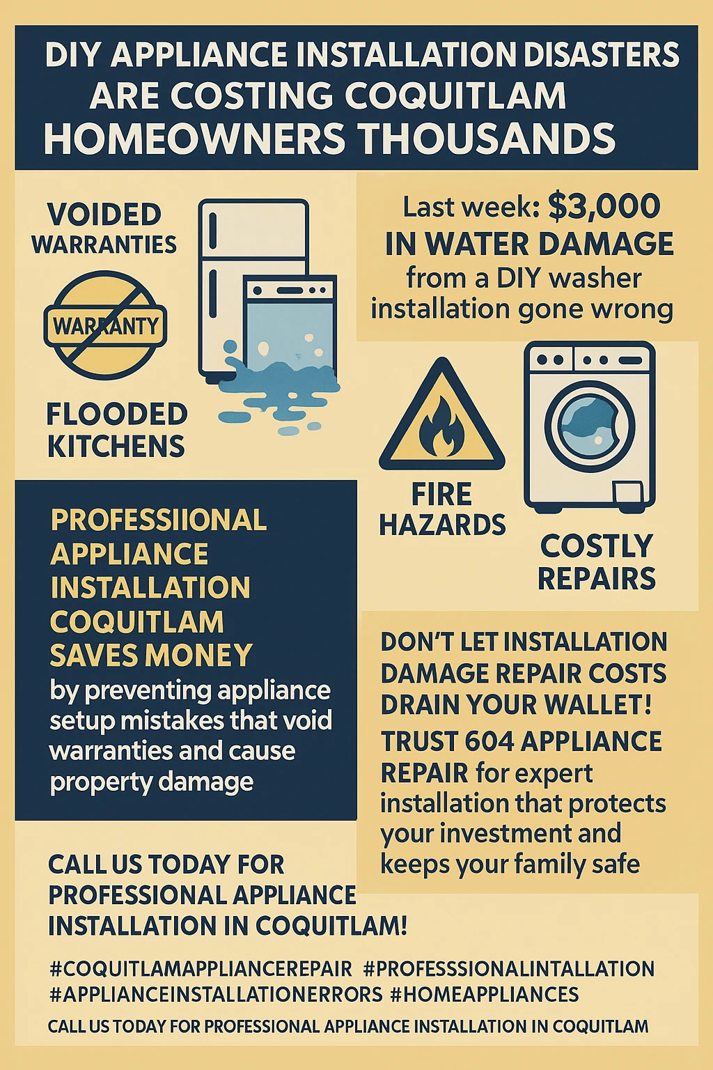 Infographic summarizing costly appliance installation mistakes for Coquitlam homeowners