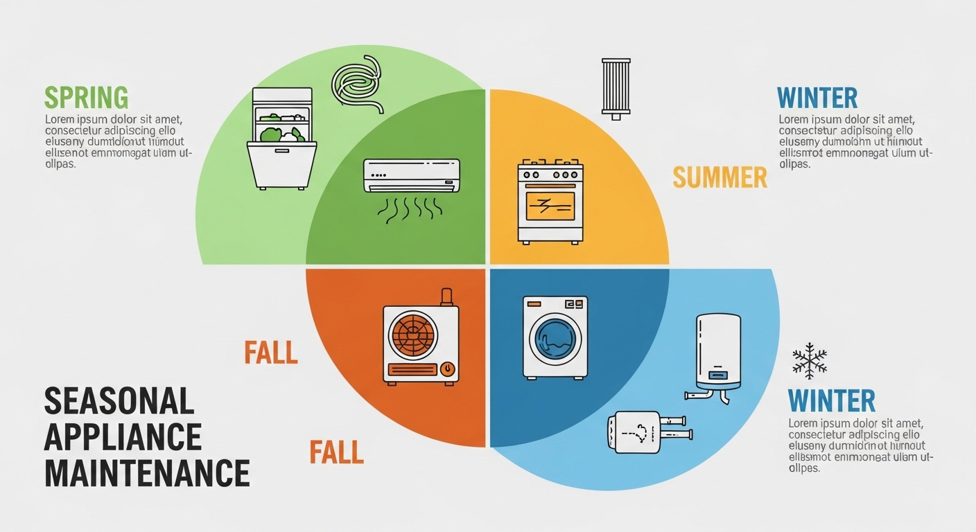 Infographic showing a seasonal appliance maintenance calendar.