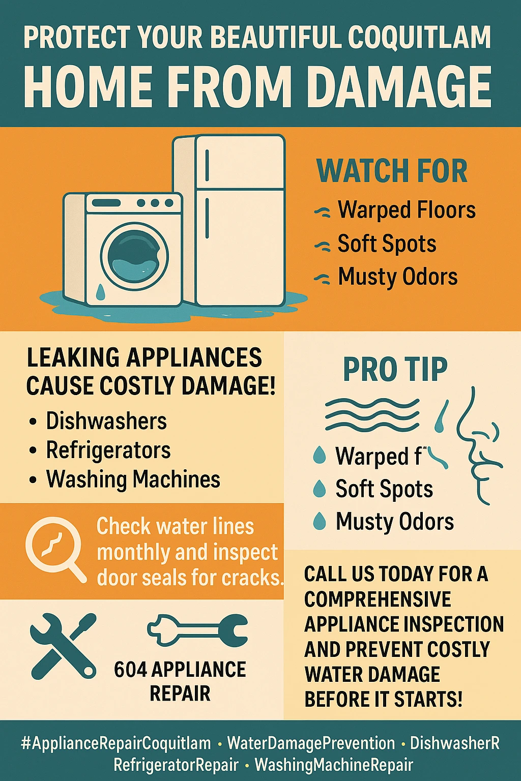 Infographic with key stats for appliance water damage prevention in Coquitlam