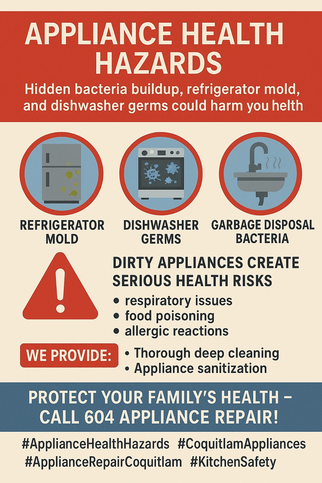 Infographic summarizing key takeaways on how appliances can make you sick in Coquitlam.