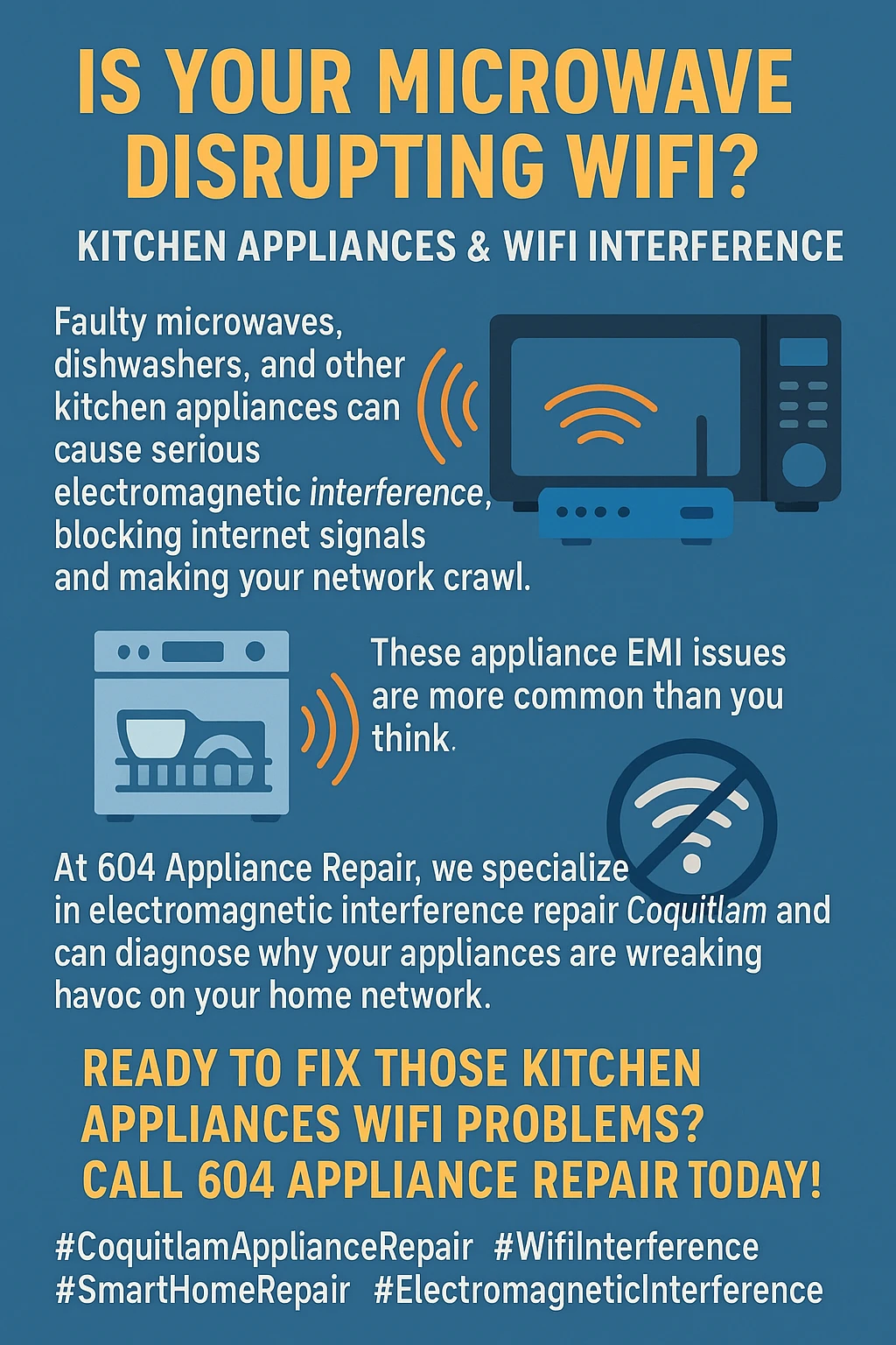 Infographic showing solutions for appliance Wi-Fi interference in Coquitlam.