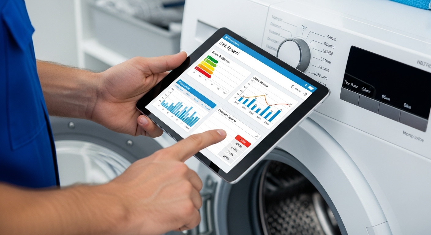 Technician calibrating an appliance for energy efficiency