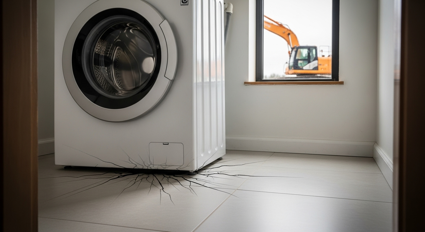 Washing machine shaking violently due to damage from construction vibrations